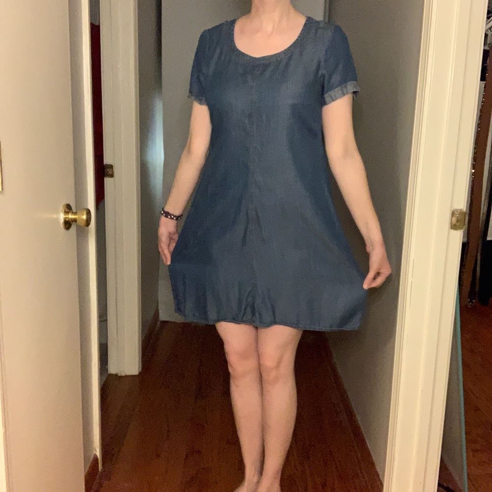 Denim Chambray Dress with Gold Zipper Back